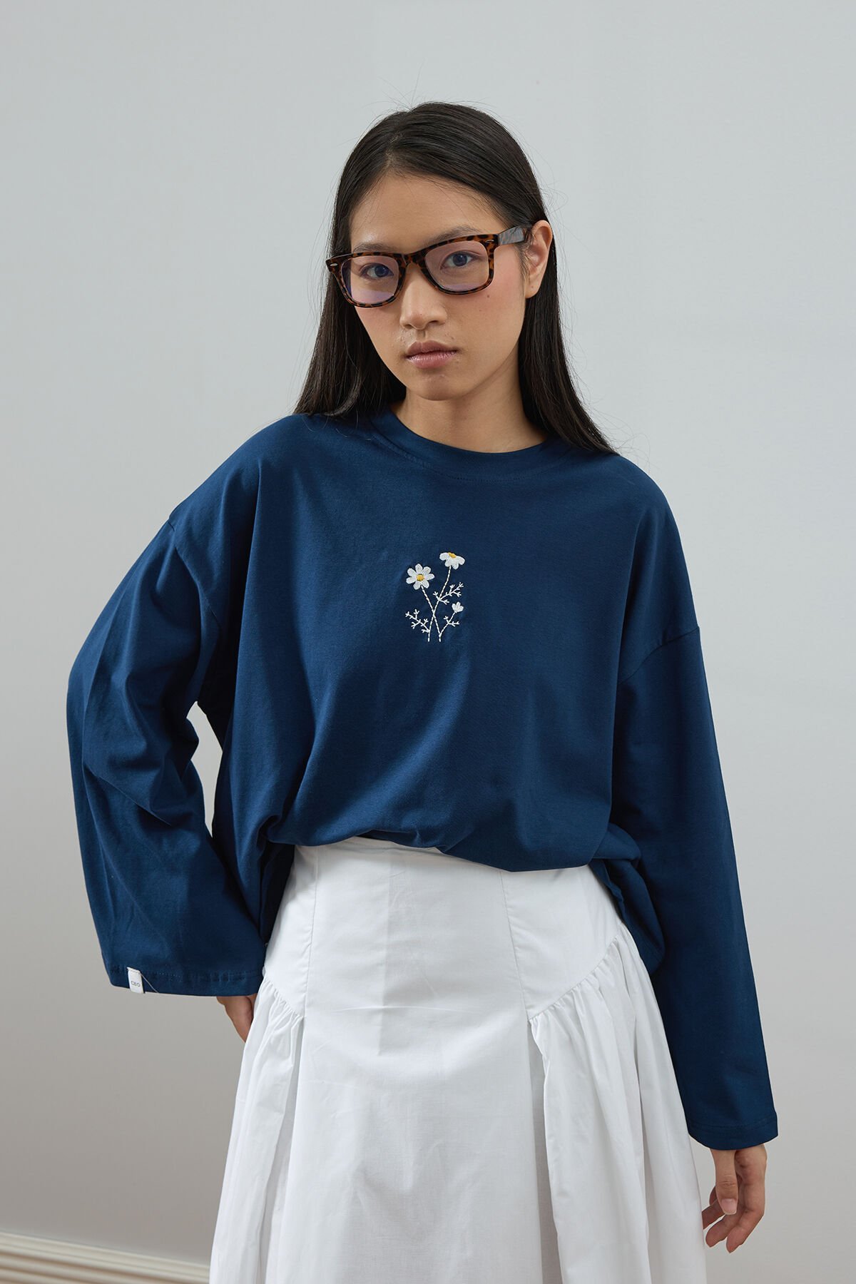 Lacivert Nakışlı Body