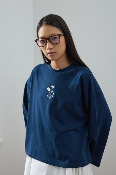 Lacivert Nakışlı Body