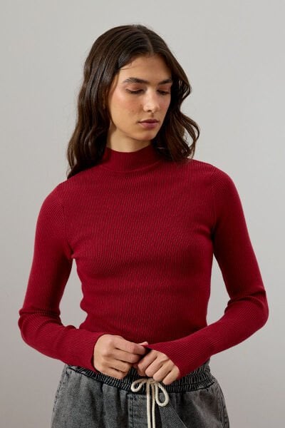 Bordo Yarım Boğazlı Triko Body