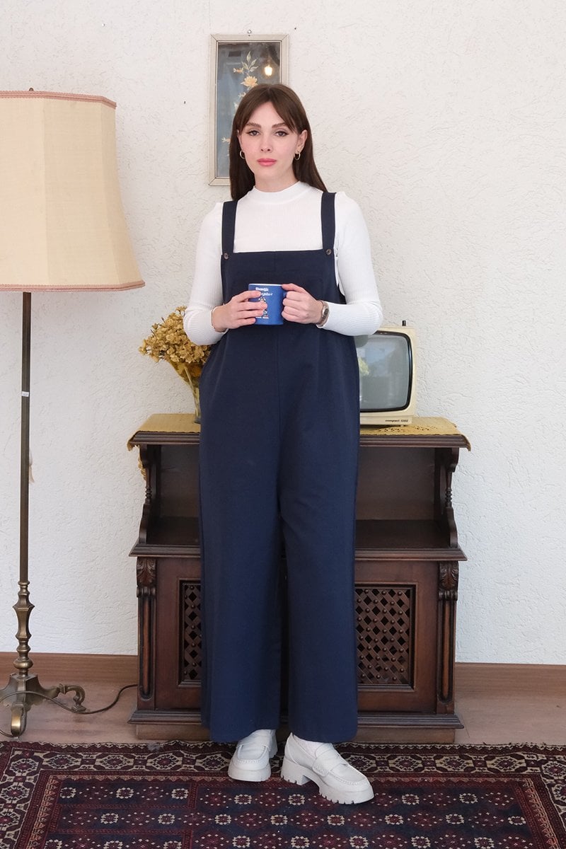 Lacivert Keten Salopet Tulum