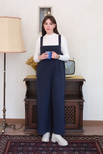 Lacivert Keten Salopet Tulum