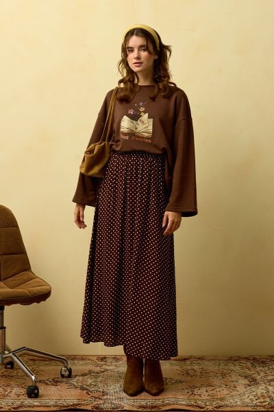 Acı Kahve Viskon Puantiye Detaylı Etek