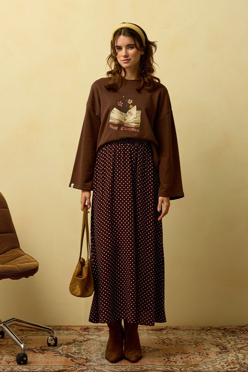 Acı Kahve Viskon Puantiye Detaylı Etek