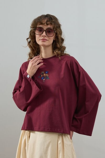 Bordo Nakışlı Body