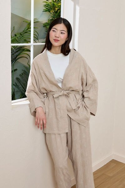 Vizon Fistolu Müslin Kısa Kimono