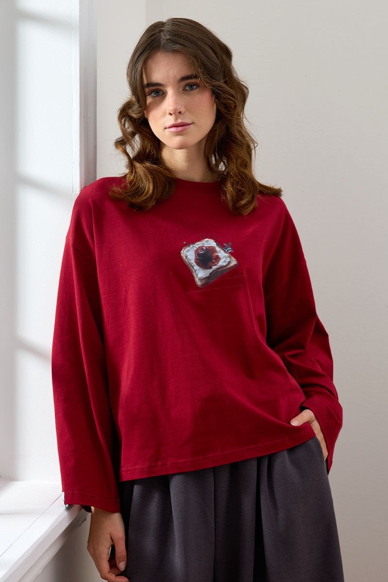 Bordo Reçel Baskılı Basic Body