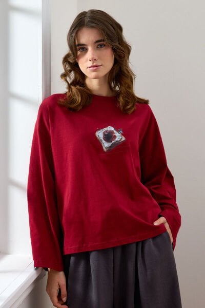 Bordo Reçel Baskılı Basic Body