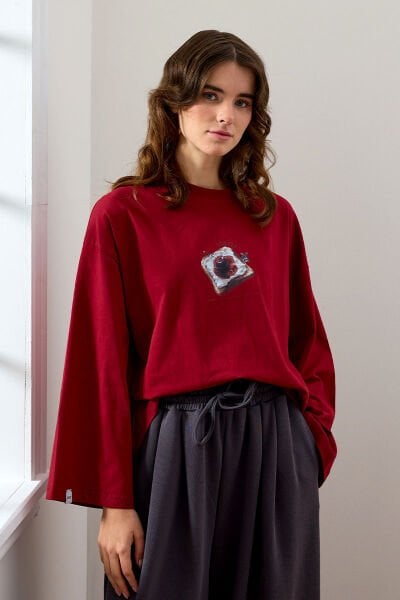 Bordo Reçel Baskılı Basic Body