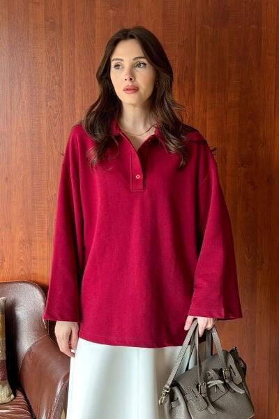 Bordo 3 İplik Polo Yaka Body
