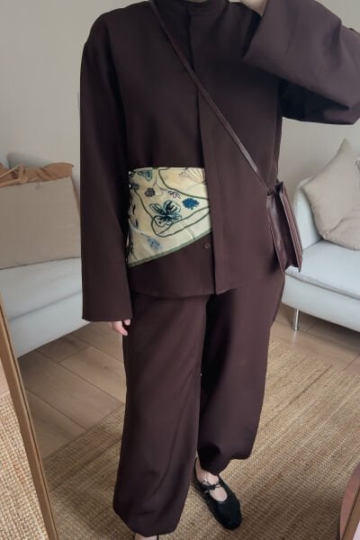 Acı Kahve Krep Şalvar Takım