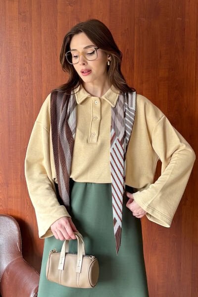 Bej 3 İplik Polo Yaka Body