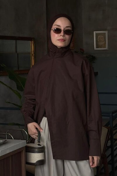 Acı Kahve Ön Yırtmaçlı Gömlek