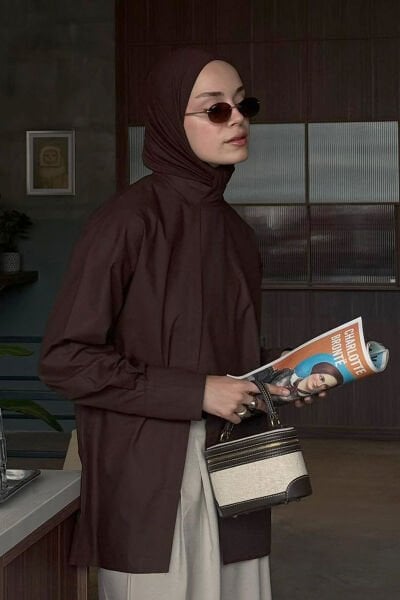 Acı Kahve Ön Yırtmaçlı Gömlek