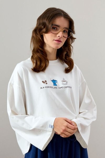 Ekru Coffee Baskılı Basic Body