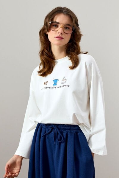 Ekru Coffee Baskılı Basic Body