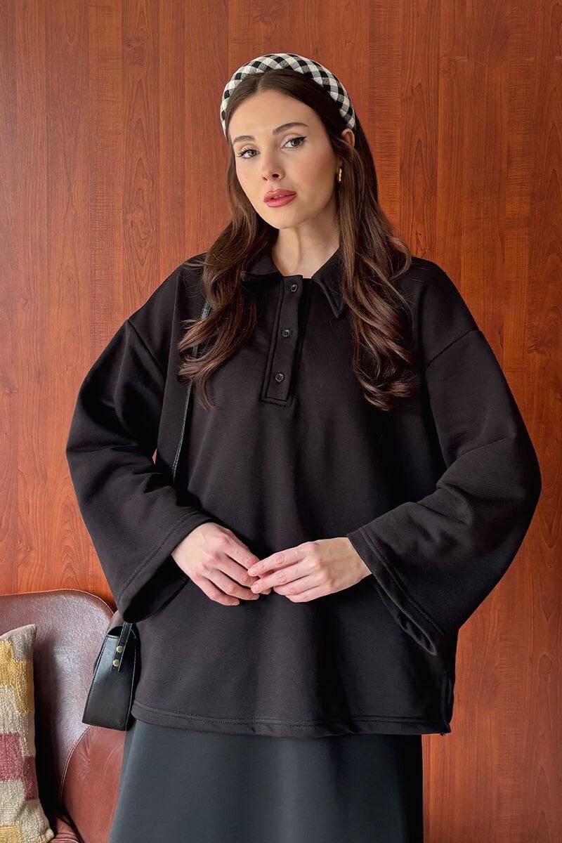 Siyah 3 İplik Polo Yaka Body