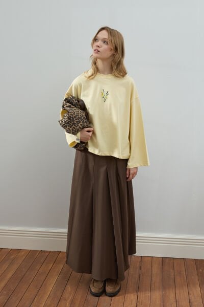 Tereyağ Sarısı Nakışlı Body