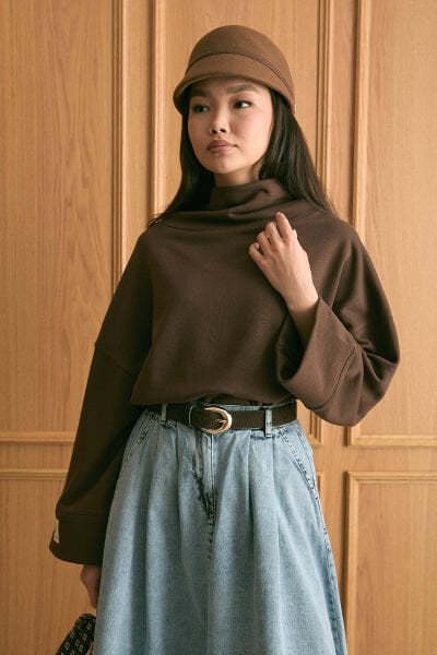 Acı Kahve Dik Yaka Kışlık Bluz