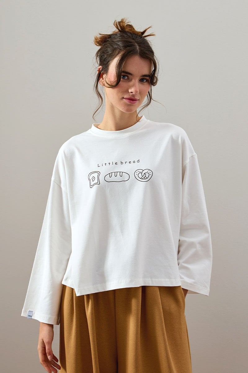 Ekru Little Bread Baskılı Basic Body