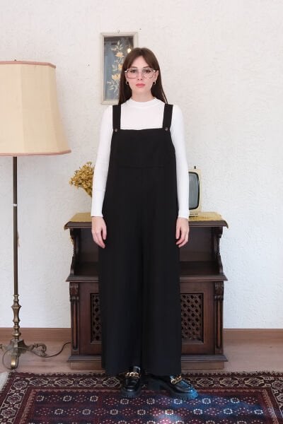 Siyah Keten Salopet Tulum