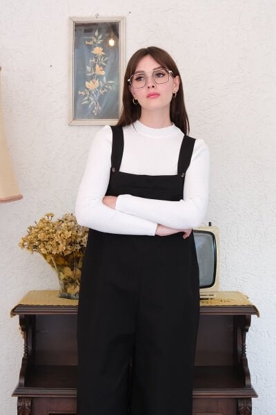 Siyah Keten Salopet Tulum