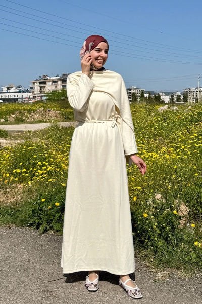 Krem Oysho Şal Yaka Elbise
