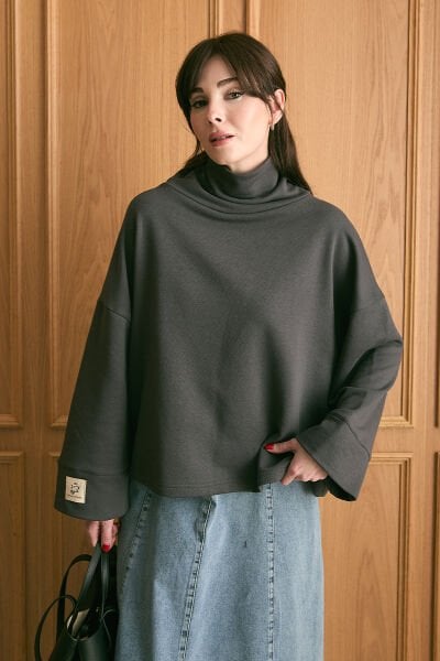 Antrasit Dik Yaka Kışlık Bluz