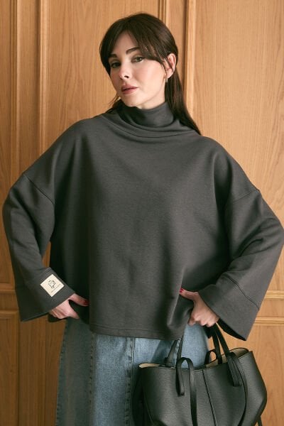 Antrasit Dik Yaka Kışlık Bluz