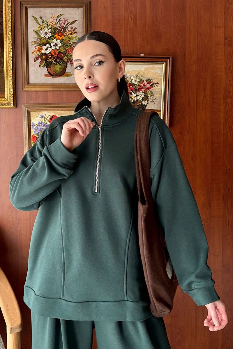 Zümrüt 3 İplik Yarım Fermuarlı Sweat