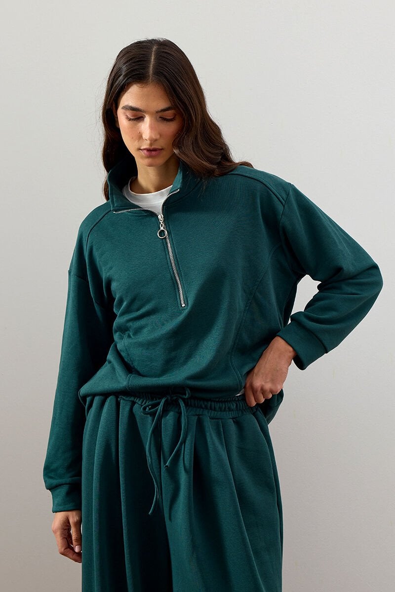 Zümrüt 3 İplik Yarım Fermuarlı Sweat