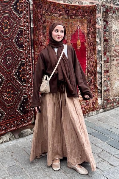 Sütlü Kahve Kraşlı Balon Etek