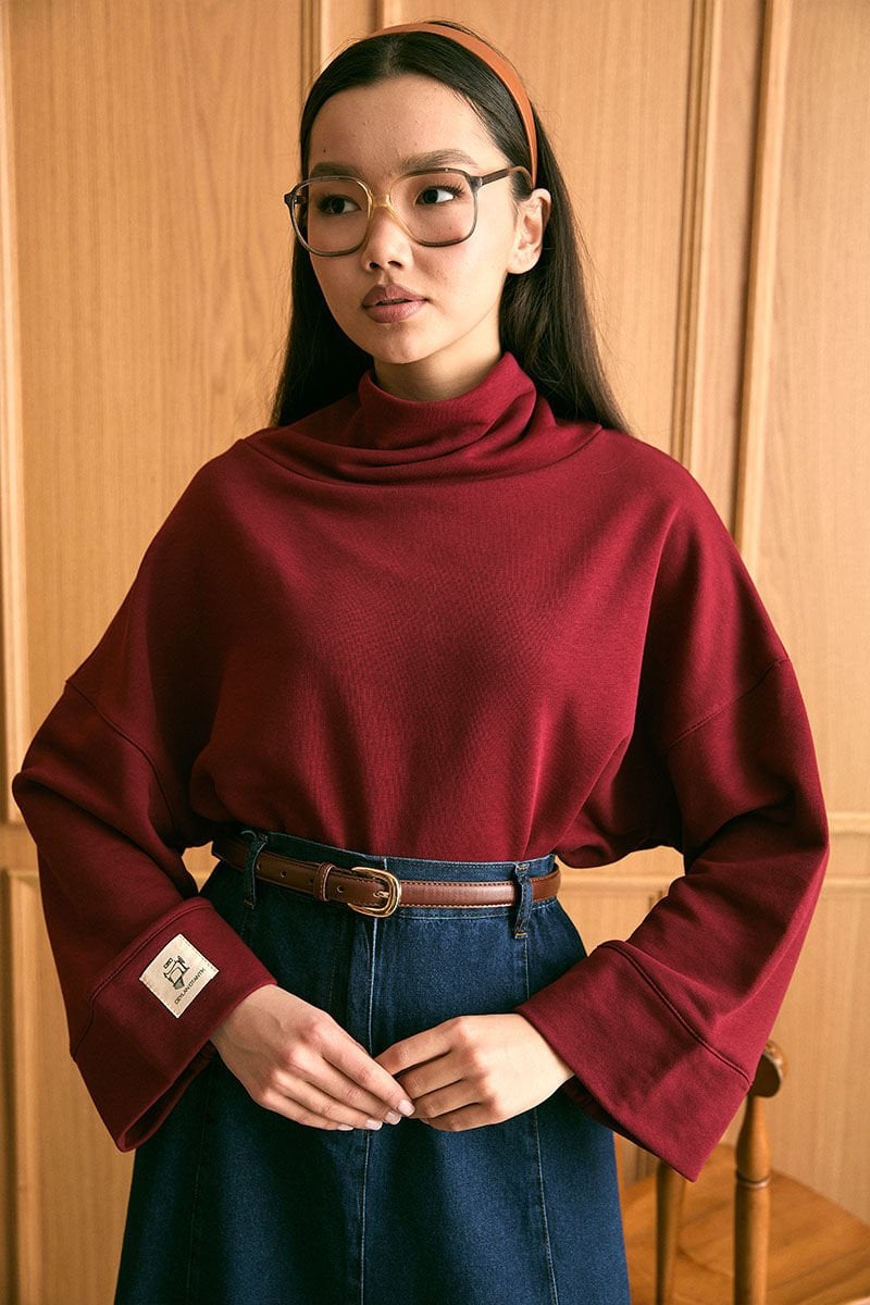 Bordo Dik Yaka Kışlık Body