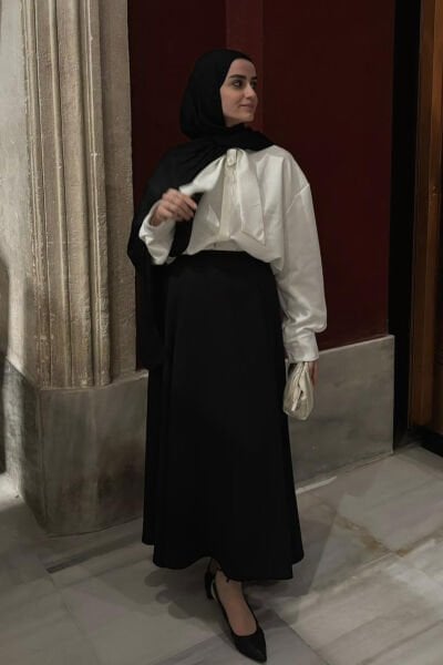 Siyah Krep İki Pileli Etek