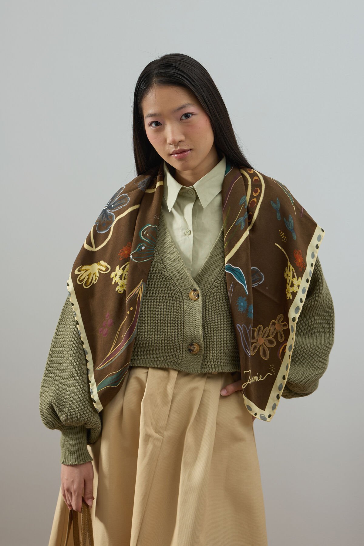 Küf Yeşili Balon Kol Triko Hırka