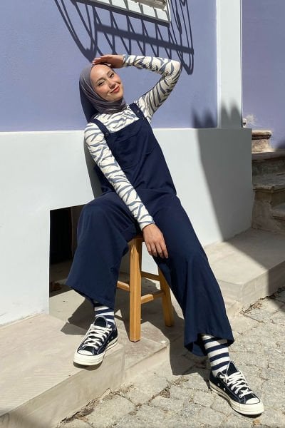 Lacivert Keten Salopet Tulum I SEDANUR