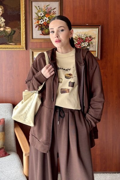 Acı Kahve 3 İplik Basic Hırka