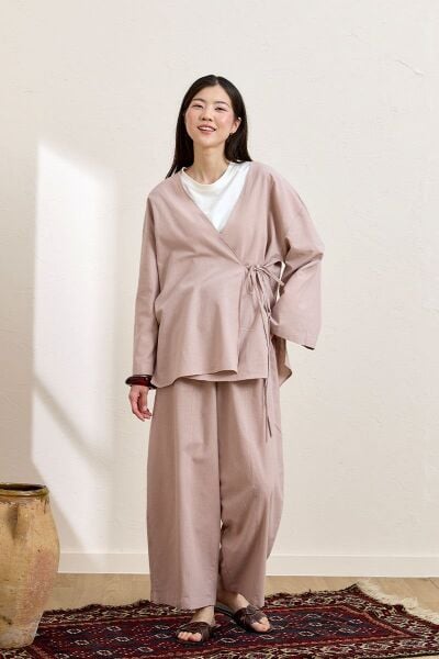 Gül Kurusu Organik Keten Şalvar Pantolon