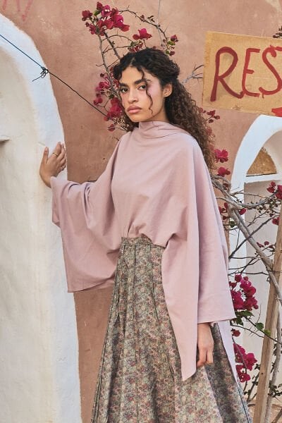 Soft Pembe Organik Keten Pelerin Kol Bluz