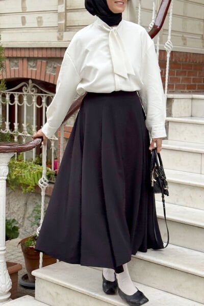 Siyah Krep İki Pileli Etek