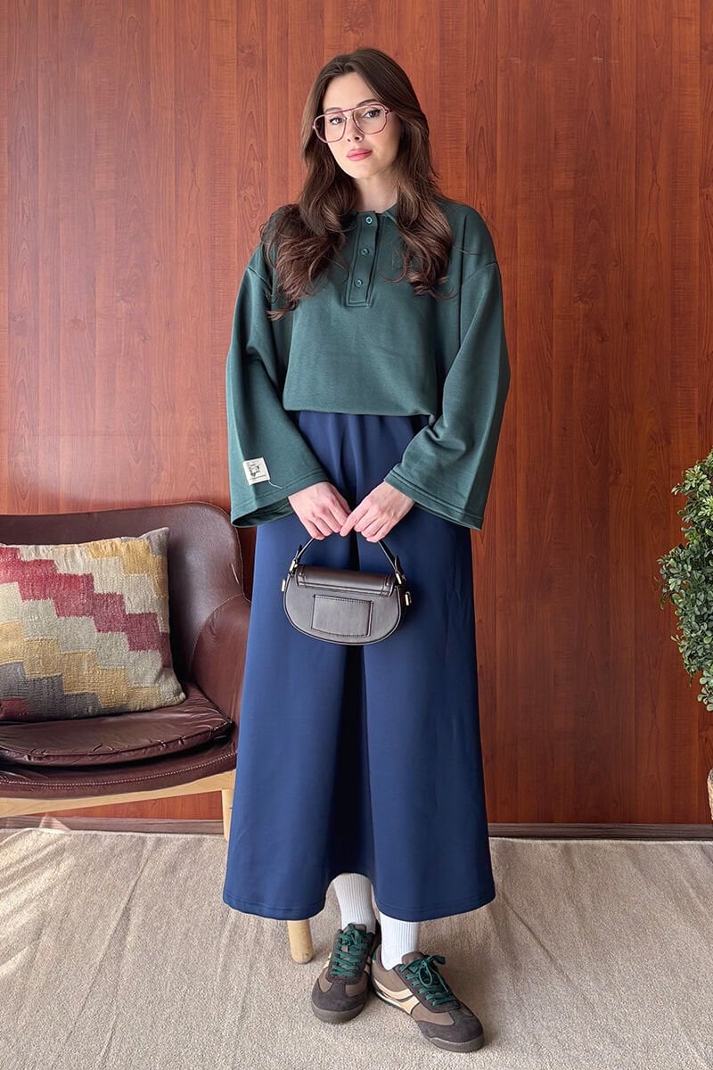 Zümrüt 3 İplik Polo Yaka Body & İndigo Scuba Etek Takım