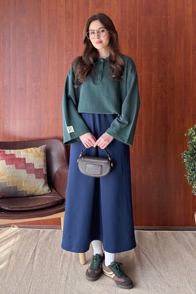 Zümrüt 3 İplik Polo Yaka Body & İndigo Scuba Etek Takım