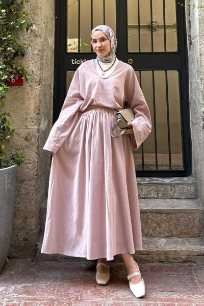 Gül Kurusu Organik Keten Balon Etek