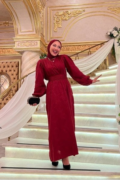 Bordo Jakarlı Abiye I KARDELEN