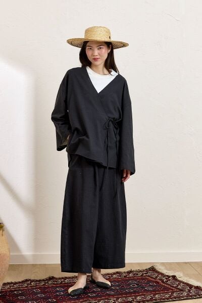 Siyah Organik Keten Şalvar Pantolon