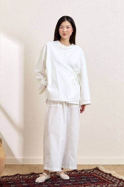 Beyaz Organik Keten Şalvar Pantolon