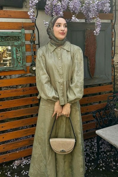 Çağla Yeşili Jakarlı Gömlek Etek Takım