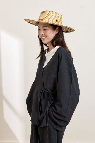 Siyah Organik Keten Bağlamalı Tunik