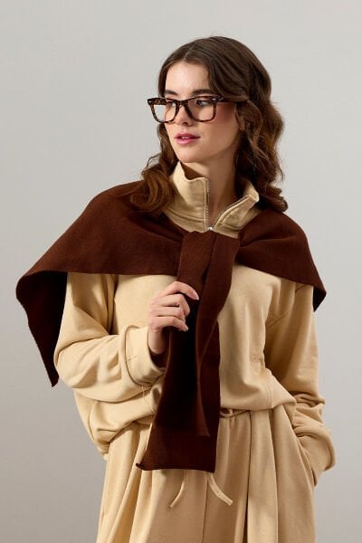 Bej 3 İplik Yarım Fermuarlı Sweat