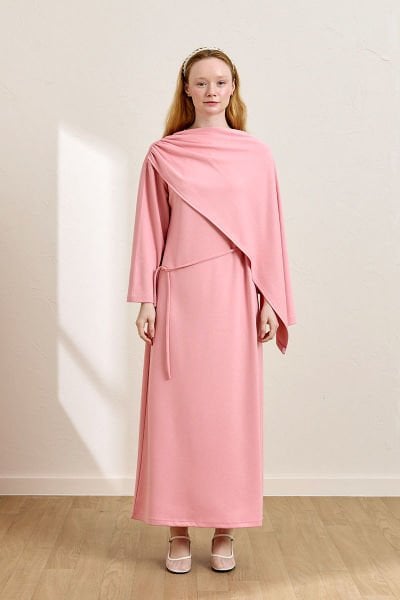 Pembe Oysho Şal Yaka Elbise