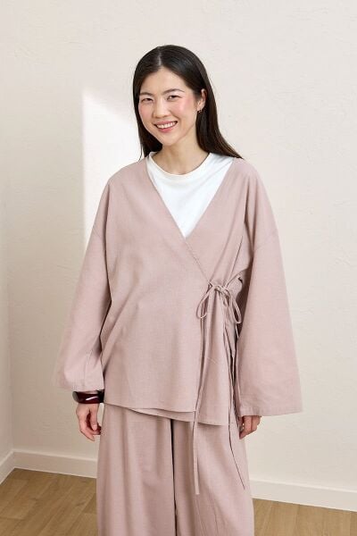 Soft Pembe Organik Keten Bağlamalı Tunik